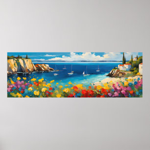 Póster Yates y flores mediterráneos en el gran paisaje ma