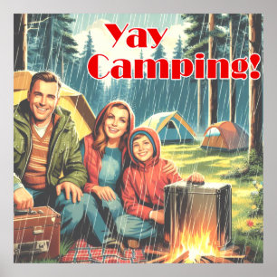 Póster Yay Camping En La Lluvia