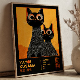Póster Yayoi Kusama Black Cats Retro Exhibition Poster