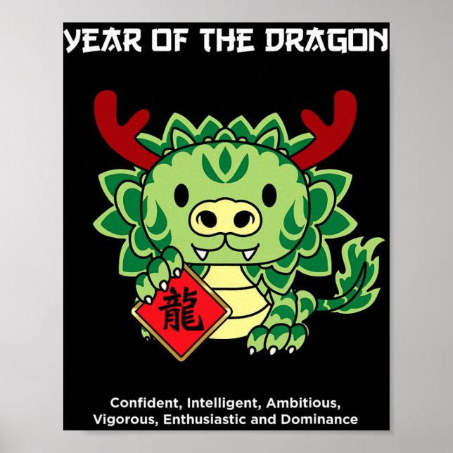 Póster Year Of The Dragon Chinese Zodiac Lunar New Year  (Frente)