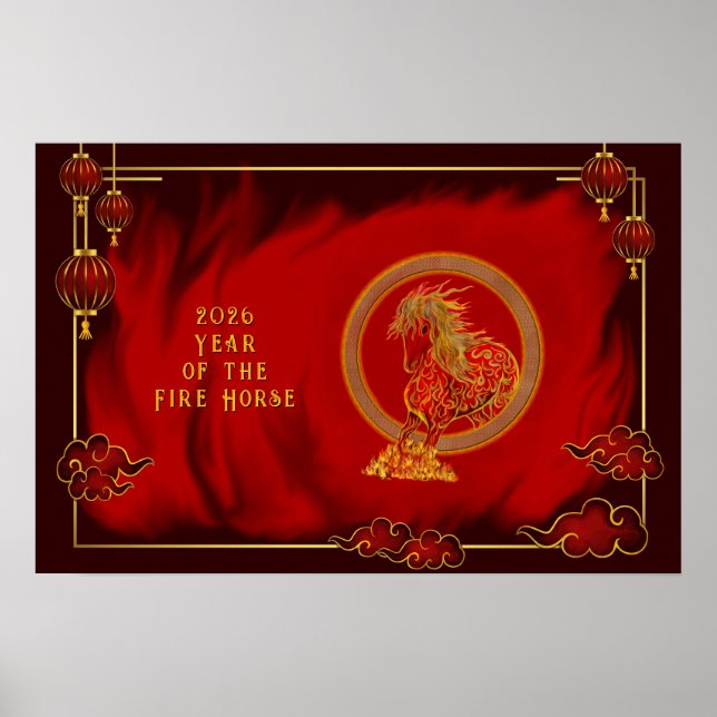 Póster Year of the Fire Horse , Happy Lunar New Year (Frente)