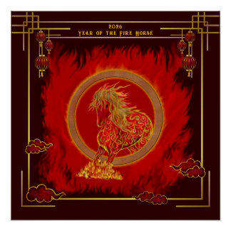Póster Year of the Fire Horse , Happy Lunar New Year