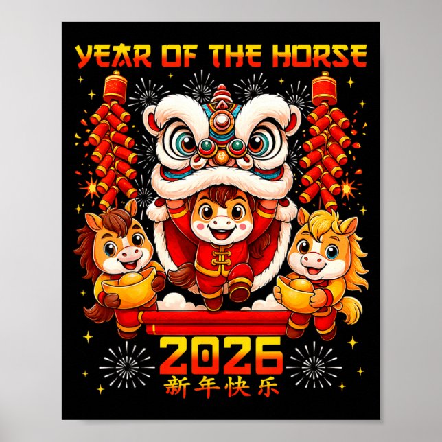 Póster Year Of The Horse 2026 Lion Dance Chinese New Year (Frente)