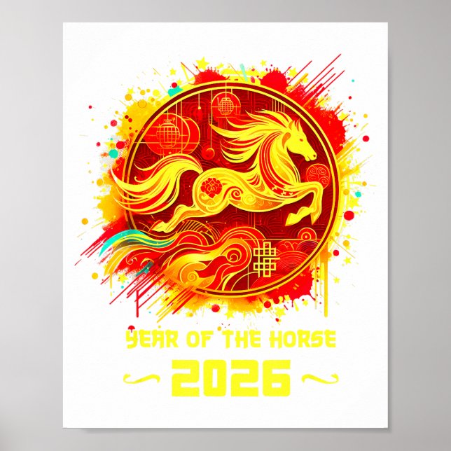 Póster Year Of The Horse 2026 Lunar New Year Chinese New  (Frente)