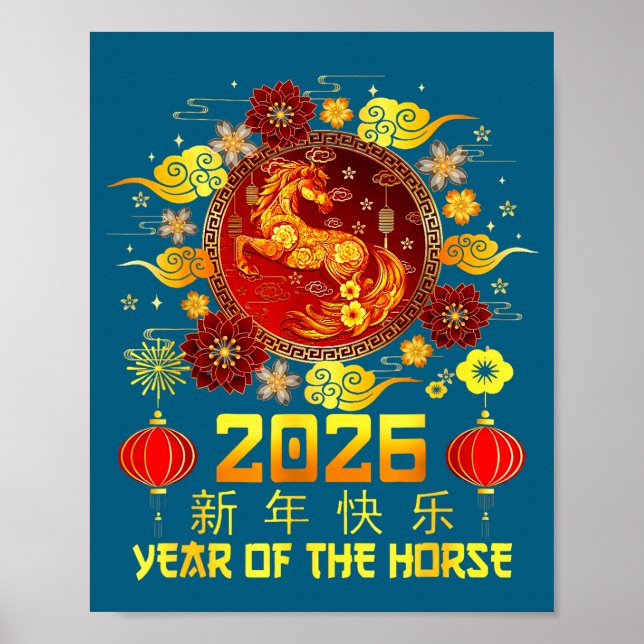 Póster Year Of The Horse 2026 Lunar New Year Chinese New  (Frente)