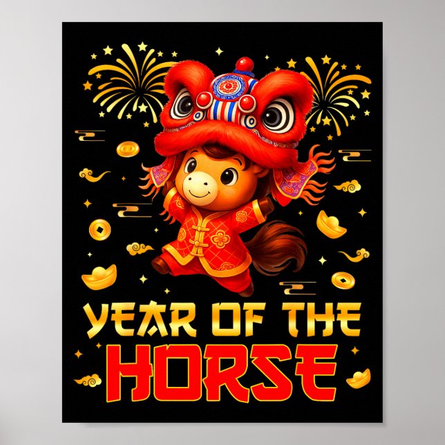 Póster Year Of The Horse Lion Dance Lunar Chinese New Yea (Frente)