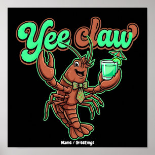 Póster Yee Claw Retro Langostinos Arcoiris Costero Cóctel