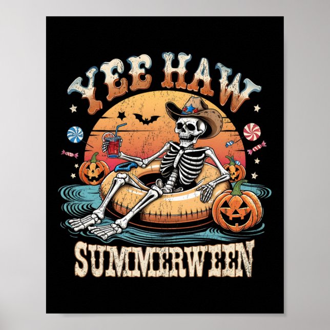 Póster Yee Haw Summerween Cowboy Skeleton Western Hallowe (Frente)