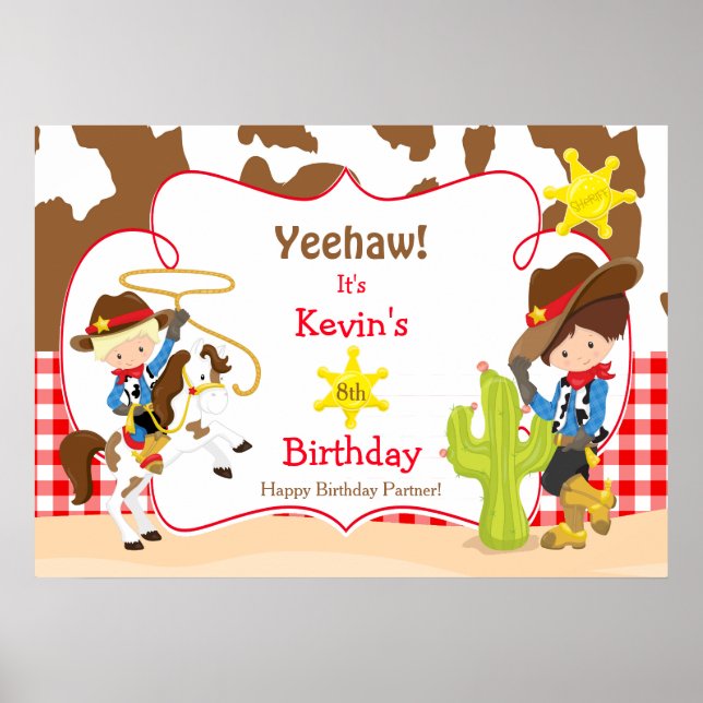 Póster Yeehaw Cowboy niño Poster del cumpleaños occidenta (Frente)
