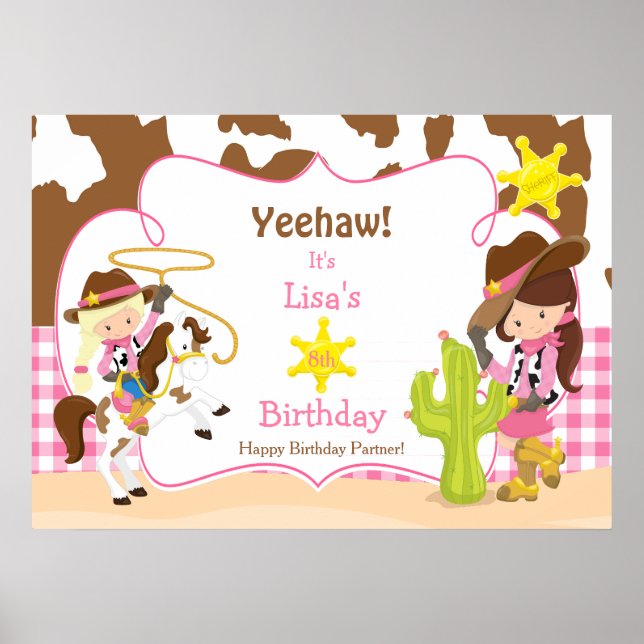 Póster Yeehaw Cowgirl chica Poster de cumpleaños occident (Frente)