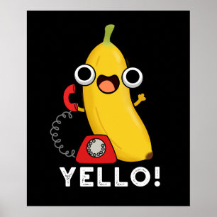Póster Yello Funny Fruit Yellow Banana Pun Dark BG