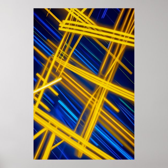 Póster Yellow Blue Neon Cyberpunk Abstract Light Trails (Frente)
