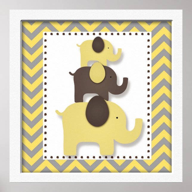 Póster Yellow Chevron Elephant Nursery Wall Art (Frente)