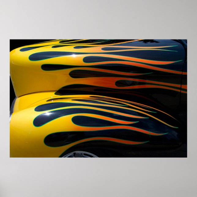 Póster Yellow Classic Car Flames (Frente)