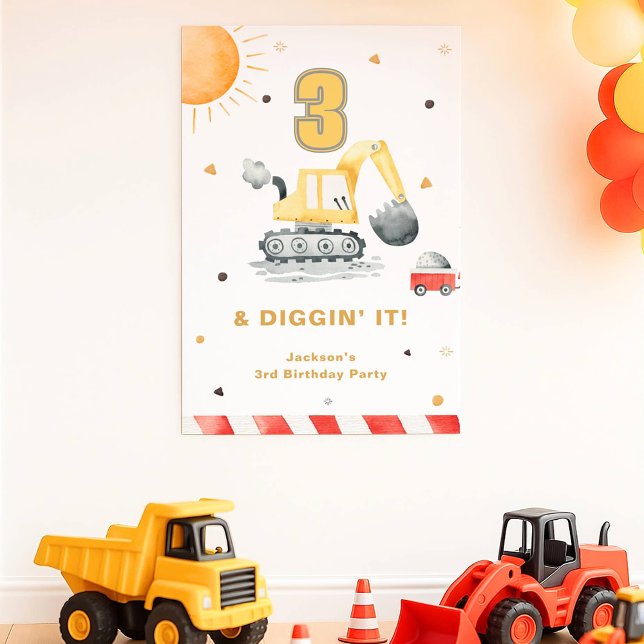 Póster Yellow Construction Digger Brithday Party Welcome (Subido por el creador)