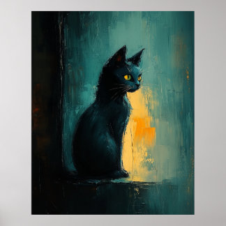 Póster Yellow-Eyed Feline in Moody Brushwork