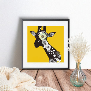 Póster Yellow Funky Guay Paisley Giraffe Gracioso Animal