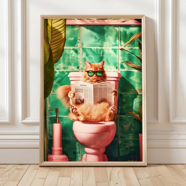 Póster Yellow Funny Orange Cat Toilet Print, Trendy Bathr (Subido por el creador)