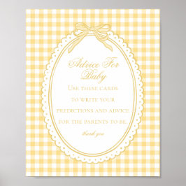 Póster Yellow Gingham Coquette Bow Advice for Baby Shower