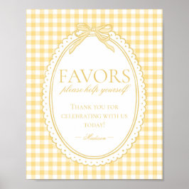 Póster Yellow Gingham Coquette Bow Favors Sign