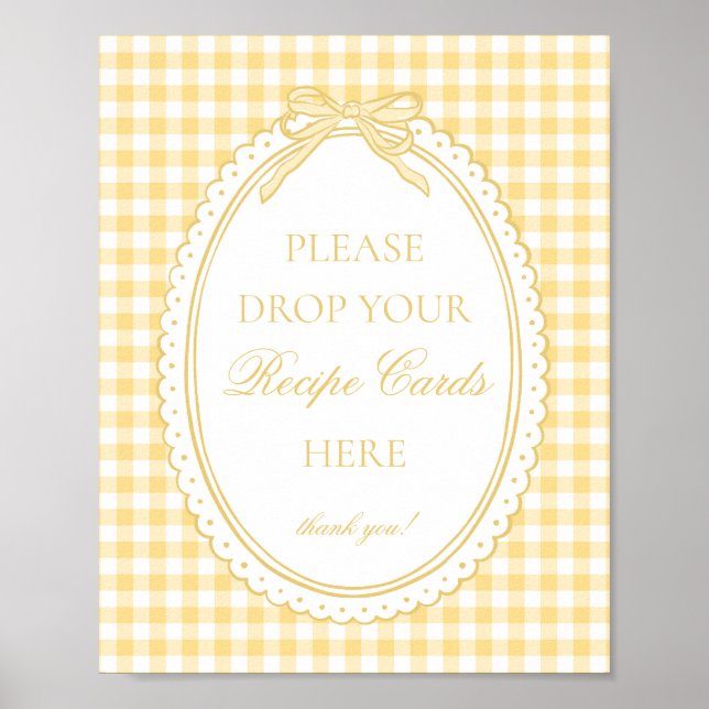 Póster Yellow Gingham Coquette Bow Share a Recipe (Frente)