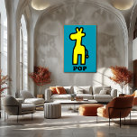 Póster Yellow Giraffe Pop Art Personalizado audaz Silhoue<br><div class="desc">Este poster de arte pop de jirafa amarilla muestra una silueta atrevida sobre un fondo turquesa. Con contornos gruesos y estilo lúdico,  forma parte de la colección Pop Animal,  perfecta para habitaciones para niños,  interiores modernos o amantes del arte pop.</div>