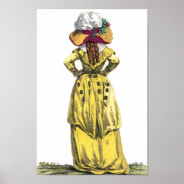 Póster Yellow Gown French Lady Regency Fashion Drawing