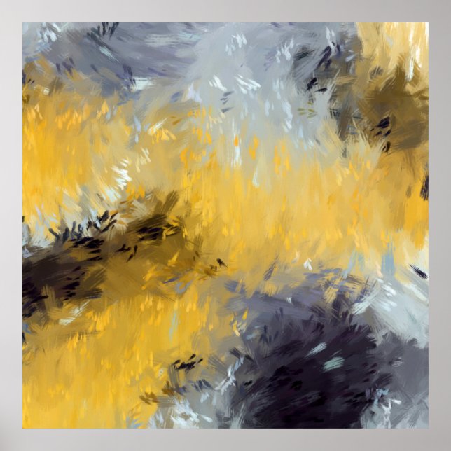 Póster Yellow Gray White Abstract Brushstrokes (Frente)