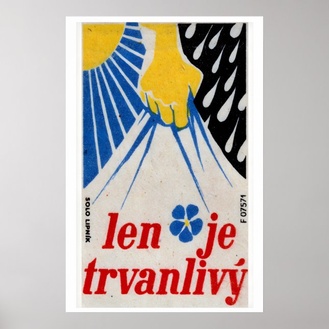 Póster Yellow Hand Holding Blue Lightning Czechoslovakia (Frente)