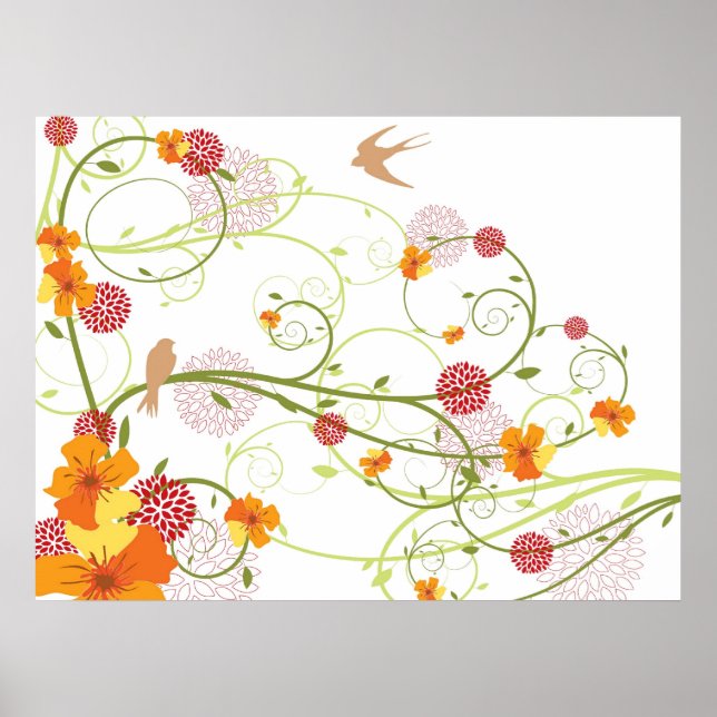 Póster Yellow Hibiscus & Swallow Elegant Floral Garden (Frente)
