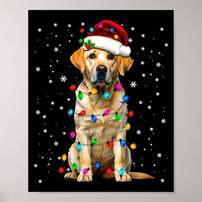Póster Yellow Labrador Retriever Christmas Tree Light Paj (Frente)