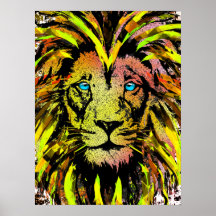Yellow Lion Head Poster Print - Lion Face Poster