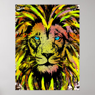 Póster Yellow Lion Head Poster Print - Lion Face Poster