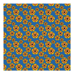 Póster Yellow Orange Flowers Pattern
