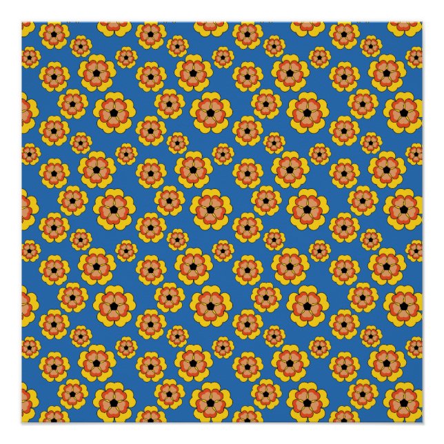 Póster Yellow Orange Flowers Pattern (Anverso)