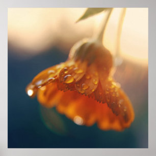 Póster Yellow Orange Marigold Flower Drops Macro