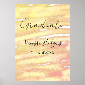 Póster Yellow orange watercolor graduation add name year 