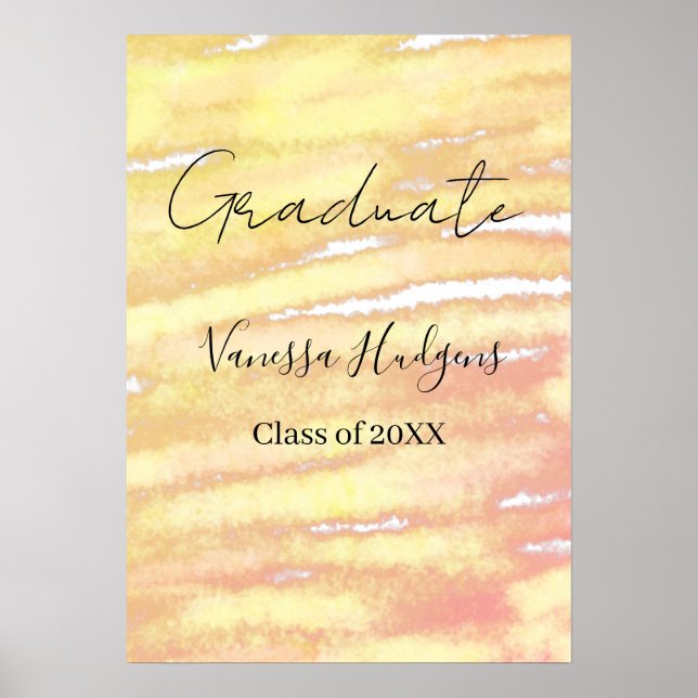 Póster Yellow orange watercolor graduation add name year  (Frente)