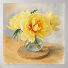 Póster Yellow Peonies – Watercolor Art Print