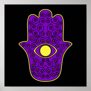 Póster Yellow Purple Hamsa-Hand of Miriam-Hand of Fatima.