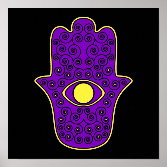 Póster Yellow Purple Hamsa-Hand of Miriam-Hand of Fatima. (Frente)