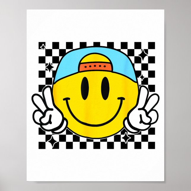 Póster Yellow Smile Face Cute Checkered Peace Smiling Hap (Frente)