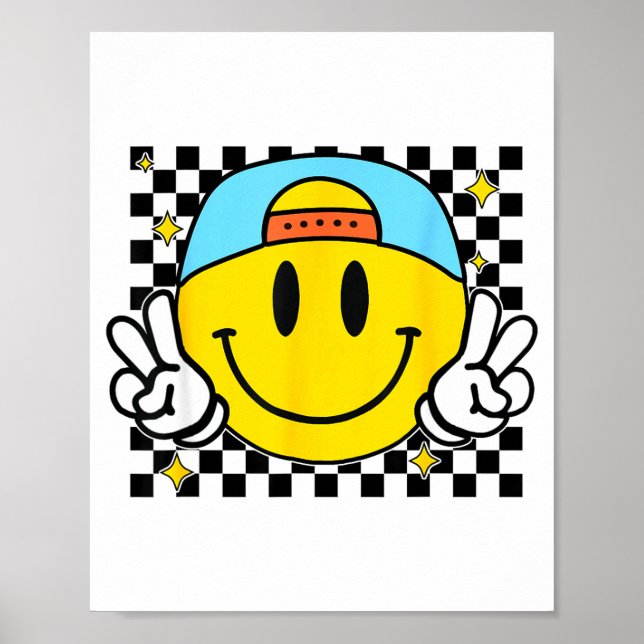 Póster Yellow Smile Face Cute Checkered Peace Smiling Hap (Frente)