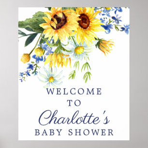 Póster Yellow Sunflower Baby Shower Welcome Sign