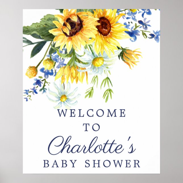 Póster Yellow Sunflower Baby Shower Welcome Sign (Frente)