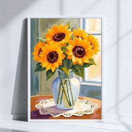 Póster Yellow Sunflower Bouquet Watercolor Floral Art