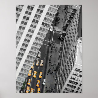 Póster Yellow Taxis in City Street