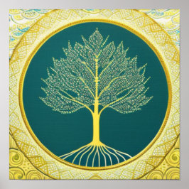 Póster Yellow Tree of Life Circle Poster