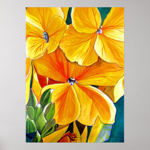 Póster Yellow Wallflowers original watercolour flower art