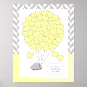 Póster Yellow, White Gray Elephant Baby Shower - Guest